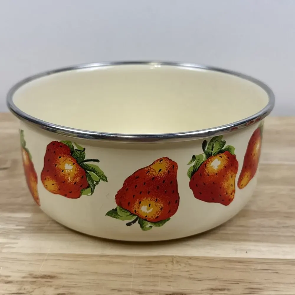 Vintage Kobe Bowls JCPenney Enamelware Strawberry Nesting Bowls Set of 2